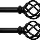 2 Pack Decorative Window Curtain Rod with Brackets- Hollow Design 3/4'' Inch Pole, 48 to 84 Inch Adjustable Side Curtain Rod Matte Black