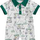 Newborn Baby Boy Golf Outfit Golf Cart Onesie Polo Shirt Romper Short Sleeve Jumpsuit Cute Infant Summer Clothes (3-6 Months, Green)