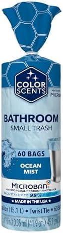 Color Scents Trash Bags 4 Gallon Ocean Mist | Twist Tie Closure | Light Blue | With Microban Technology | 60 Bags, Pack of 8