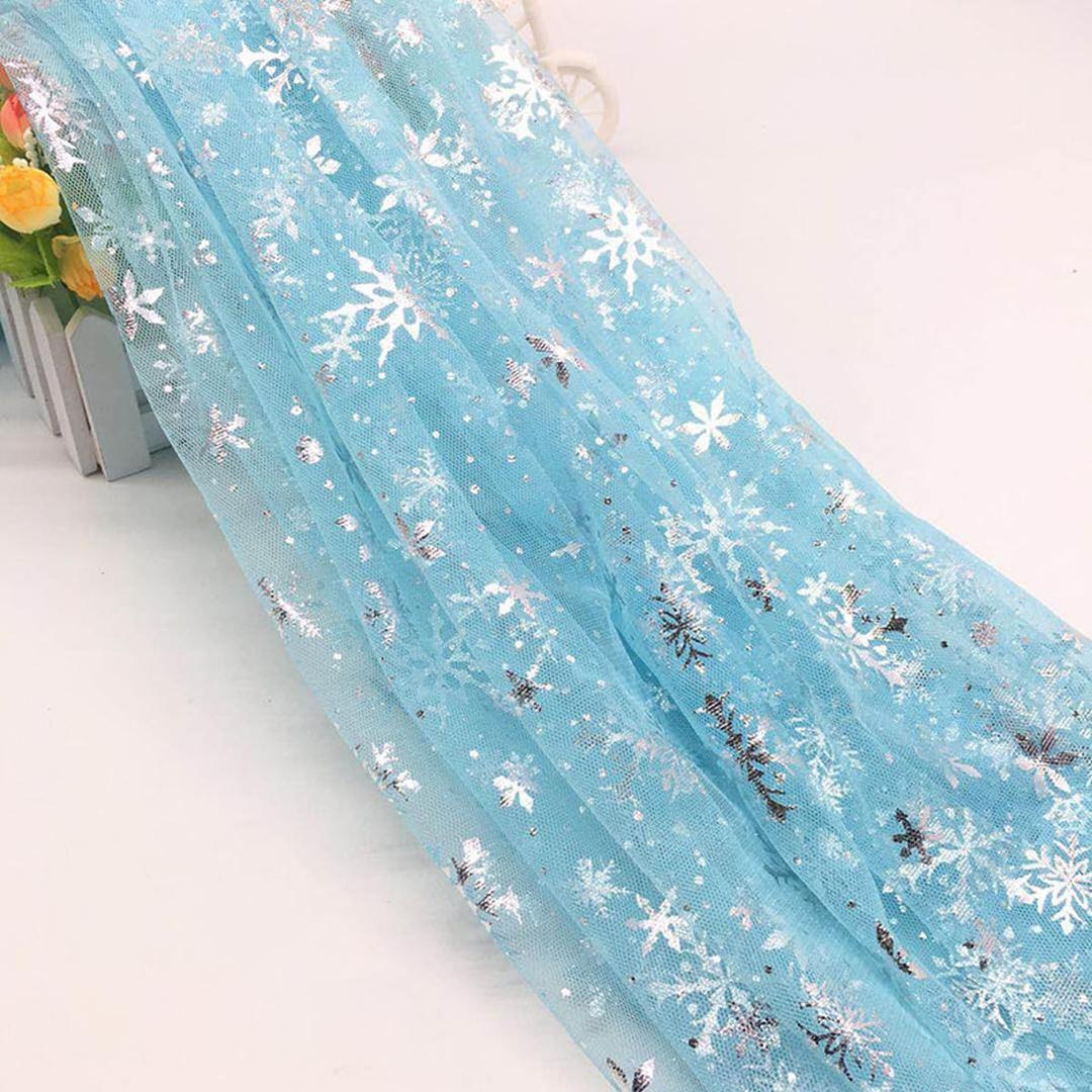 ECYC Ltd 59" by 1.1 Yard Glitter Tulle Fabric Sparkling Snowflake Fabric Tulle Netting Fabric Tulle Sheer Organza Sewing Fabric for Crafts Bow Tutu Skirt Making Gift Wrapping Wedding Party Decor (Sky Blue With Silver)