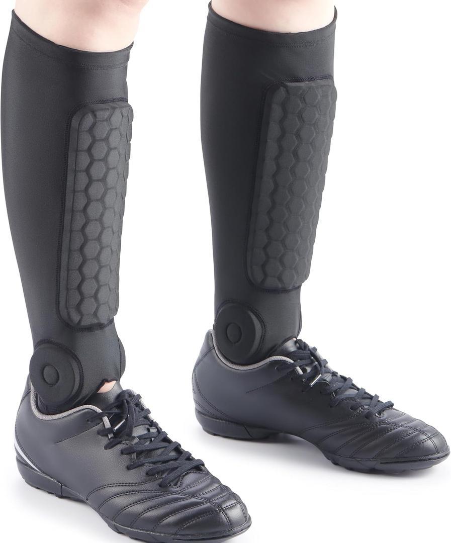 Soccer Shin Guards, Soccer Shin Guard Pads with Calf and Ankle Protection, SoccerProtective Equipment for Youth and Adult, SoccerAccessories for Boys and Girls (Large, Black)