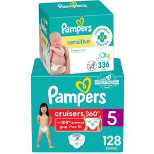 Diapers Size 5, 128 Count and Baby Wipes - Pampers Pull On Cruisers 360 Fit Baby Diapers with Stretchy Waistband, ONE MONTH SUPPLY with Sensitive Wipes, 6X Pop-Tops, 336 Count (Packaging May Vary)