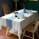 Oubonun Tablecloths for Rectangle Tables, Cotton Linen Waterproof Farmhouse Table Cloth with Boho Tassels Wrinkle Free, Wipeable & Washable for Kitchen & Dining, 55''x70'', 4-6 Seats