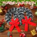 24 Pack 9.5 Inch Christmas Tinsel Wreath with Red Velvet Bow Cabinet Bows Chair Wreaths for Windows Kitchen Home Decoration Holiday Crafting