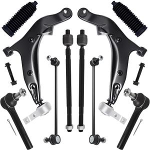AUQDD 10Pc Front End Suspension Kit Fit For 2004-2009 Ni-ssan Quest, 2 Lower Control Arm w/Ball Joint 2 Sway Bar Link 4 Outer & Inner Tie Rod End (# K620560 K620561 K80255 K80256 EV800227 ES800404)