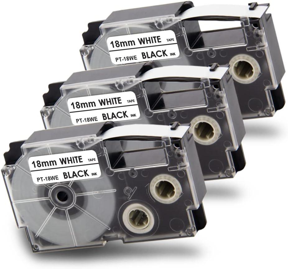 Pristar Compatible Label Tape Replacement for XR-18WE XR18WE for Casio Label Maker Tape 18mm 3/4" for Casio EZ Label Maker KL-750 KL-780 KL-7000 KL-7200 KL-120 KL-130 KL-820, Black on White, 3-Pack