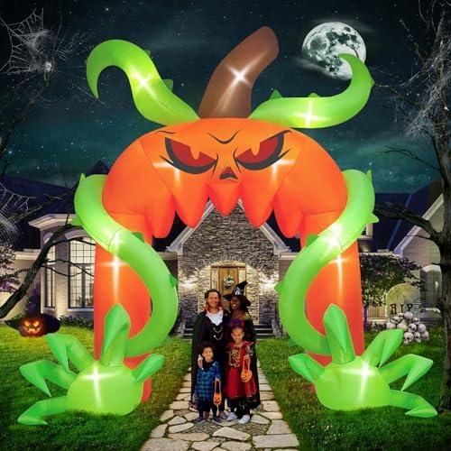 Kalolary 12FT Halloween Archway Inflatables, Giant Pumpkin Arch Inflatable with LED Light Scary Halloween Outdoor Blow Up Decoration for Lawn Garden Yard Holiday Party Decor