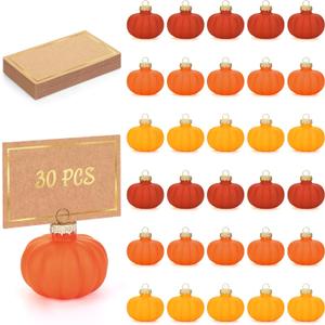 30 Set Thanksgiving Table Decor Pumpkin Place Holders with Gold Foil Greeting Cards Pumpkin Place Name Card Holder Table Setting Decor for Thanksgiving Fall Wedding Party (Orange)