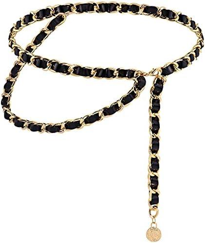 YooAi Chain Belts Leather Waist Belt for Women Layered Metal Chain Belt