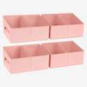 DIMJ Large Closet Shelf Organizer Bins 4 Packs with Handles and Divider, Fabric Trapezoid Storage Baskets, Foldable Clothes Containers Box for Shelf, Towel, Book, Toy, Purse, Hats, Pink, 4 Bins 16.5"x11"x7.8"