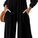 Happy Sailed Womens Loose Casual Jumpsuits Overalls One Piece Long Sleeve Wide Leg Long Pant Rompers with Pockets (Medium, Black)