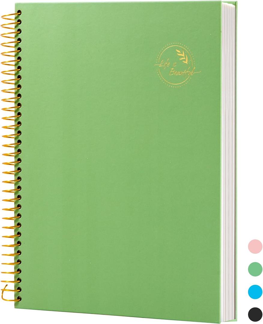 Spiral Notebook 8.5 X 11 College Ruled Notebook Journal for Women Men A4 Large Spiral Notebook 3-Hole Punched Paper 200 Pages, Hardcover Spiral Bound Notebooks for Work, School, Note TakingGreen
