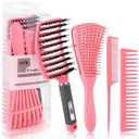 4pcs Curly Hair Brush Set for Adult & Kids Wet or Dry, Detangling Brush for 3/4ABC Hair with Wide Tooth Comb (4, Black)
