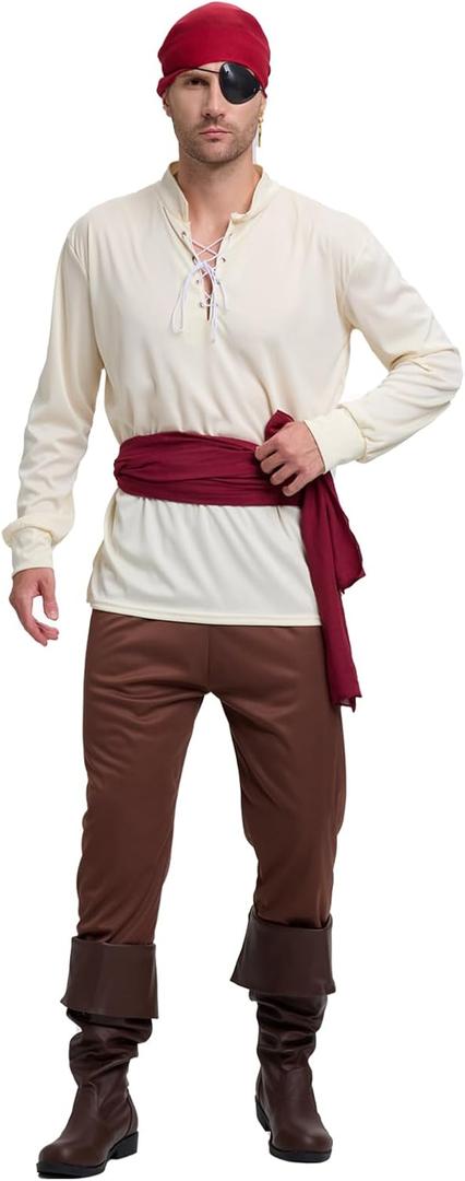 Halloween Pirate Costume for Adults: Party Cosplay Attire for Men (Large)