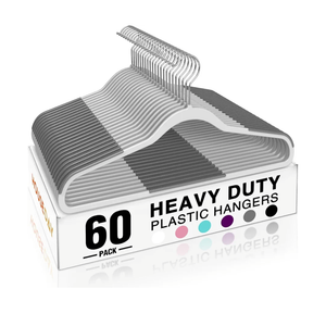 HOUSE DAY Heavy Duty Plastic Hangers 60 Pack, Non Slip Clothes Hangers with Rubber Pads and 360° Hook - Thin 0.2 Inch, Space Saving Coat Hanger Grey, Closet Organizer for Shirt, Pants, Suit, Skirt