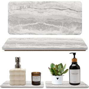 2 Pack Water Absorbing Stone Drying Tray for Kitchen Counter Marble Bathroom Sink Trays Accessories Diatomite Stone Soap Dish Holder Kitchen Tray for Bathroom Vanity Trays Quick Instant Dry Sink Caddy