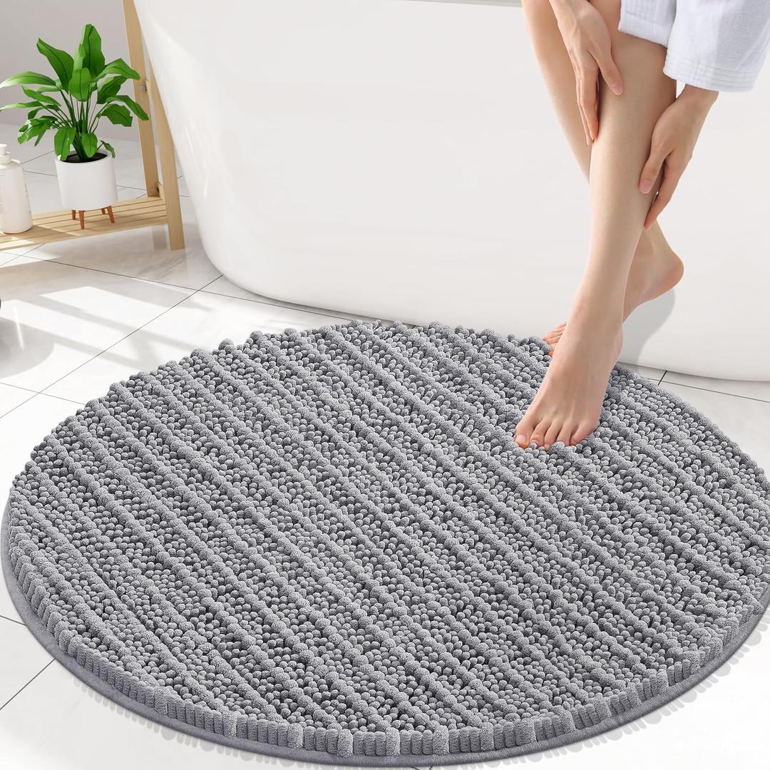 Smiry Bathroom Rugs Mat Round 30x30, Soft Absorbent Chenille Bath Rugs, Non Slip Rubber Backing Machine Washable Quick Dry Bath Mats for Bathroom Floor, Tub, Shower, Home Accessories, Grey