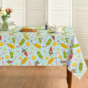 Horaldaily Summer Tablecloth 60x104 Inch Rectangular, Tropical Popsicle Ice Cream Orange Sunshine Blue White Washable Seasonal Table Cover for Party Picnic Dinner Decor