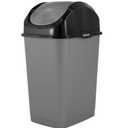 Superio Small 2.5 Gallon Plastic Trash Can with Swing Top Lid, Compact Slim Waste Bin for Under Desk, Office, Bedroom, Bathroom, Dorm Room, 10 Qt. Portable Garbage Can (Grey/Black)