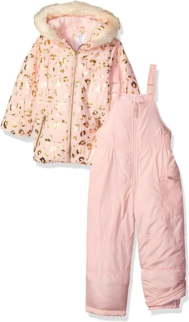 Carter's Girls' Toddler Two Piece Snowsuit Set, Leopard Light Pink, 4T