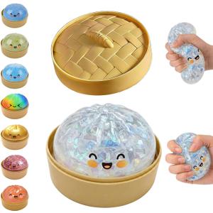 Glitter Dumpling Squishy,Dumpling Squishy Mystery Box,New Glitter Dumplings Squishies with Steamer,Dumplings Sensory Squeeze for Stress Relief,Soft Squeeze Decompression Dough