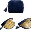 5.3" x 4.7" Small Travel Jewelry Case, Velvet Pouch with Tassel Zipper, Portable Organizer for Rings Earrings Bracelets, Anti-Scratch Storage for Travel & Daily Use (Sapphire)