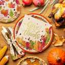 Fall theme Party Supplies Kit, Serve 25, Autumn Harvest Disposable Dinnerware Includes: Paper Dinner Plates, Dessert Plates, Napkins, Cups, and Tablecloth, for Thanksgiving Party Decorations