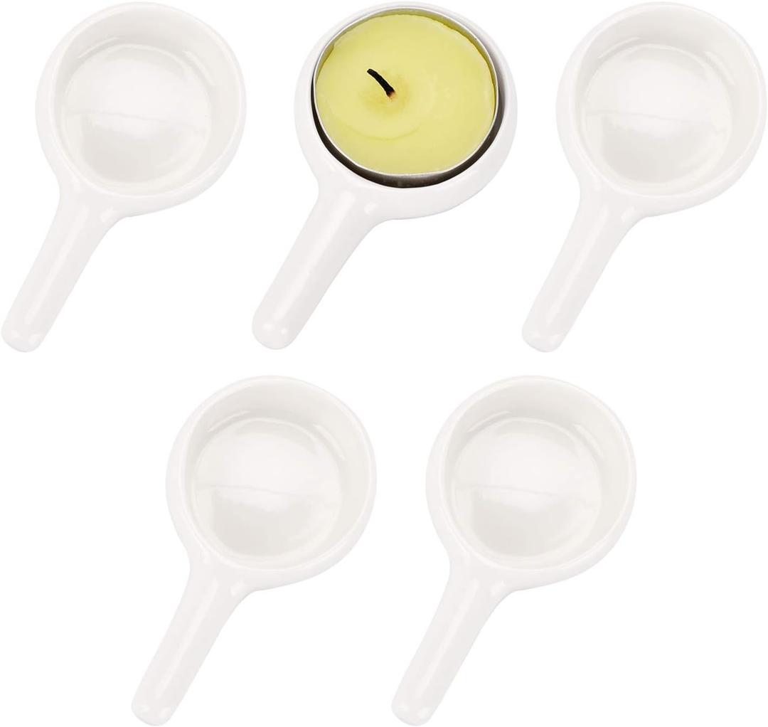 JUXYES Pack of 5 Tealight Wax Warmer Little Candle Spoon Replacement, Ceramic Candle Spoon Candle Holder for Essential Oil Burner Tealight Fragrance Warmer Aromatherapy Diffuser