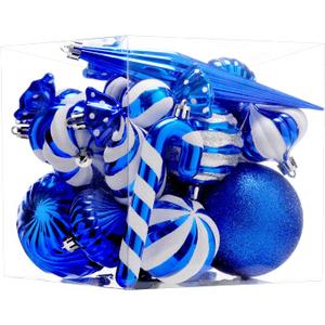 Christmas Ball Ornaments Set Shatterproof Christmas Tree Ornaments 24 PCS Painted Shaped Styles Xmas Tree for Holiday Decor,Royal Blue