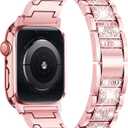SUPOIX Compatible with Apple Watch Band 42mm + Case, Women Jewelry Bling Diamond Metal Bands & 2 Pack Protective Cover Cases for iWatch Series 3/2/1(Rose Pink/42mm)