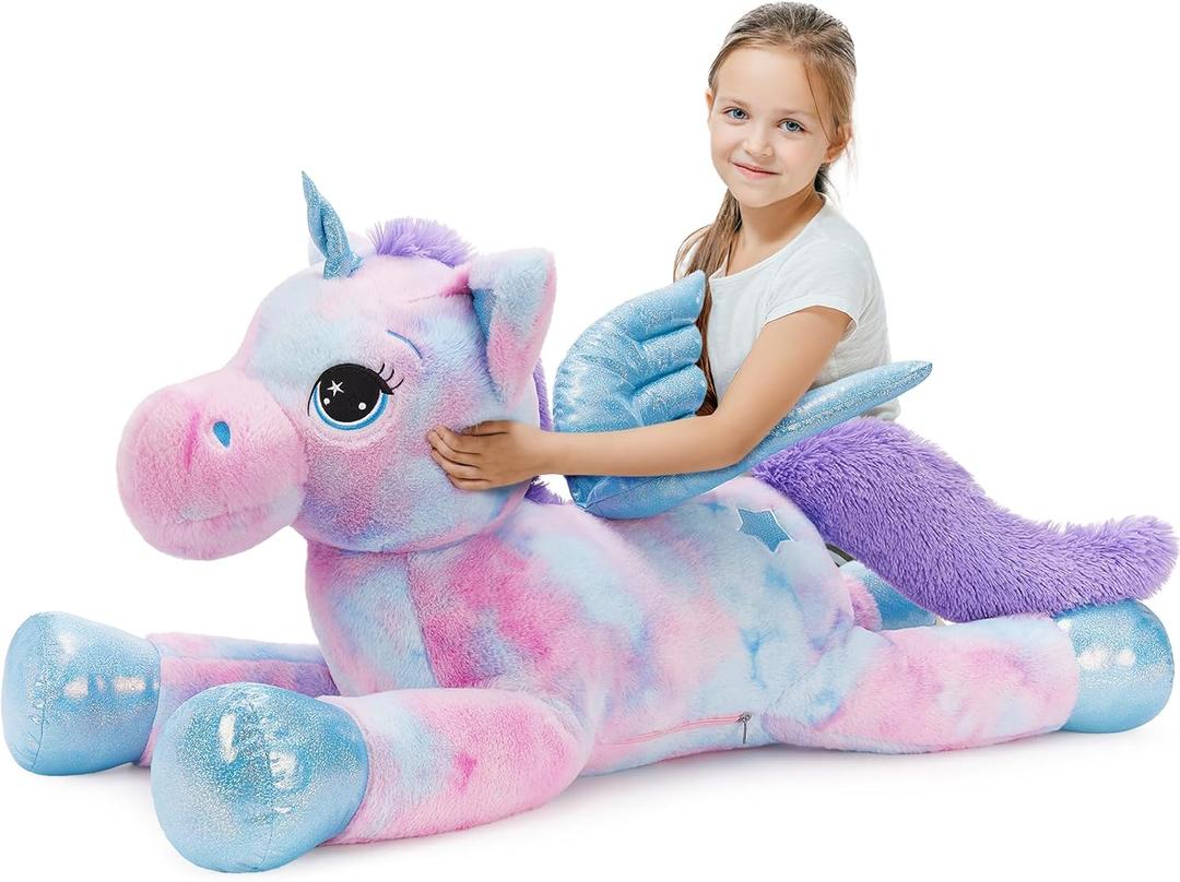 Rainbow Purple Unicorn Stuffed Animal with Wings, Giant Stuffed Unicorn Plush Toys for Girls Kids Boys Women,Soft Plushie Gifts for Valentines Day,Christmas, Birthday Party
