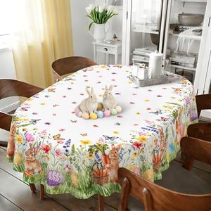 yrhsnclsdg Easter Tablecloth Bunny Tablecloths Oval 54x72 Inch, Colorful Egg Table Cover Waterproof for Easter Spring Dinning Table Decorations
