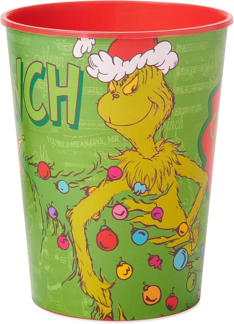 American Greetings 8-Count 16 oz. Reusable Plastic Cups, Grinch Christmas Party Supplies