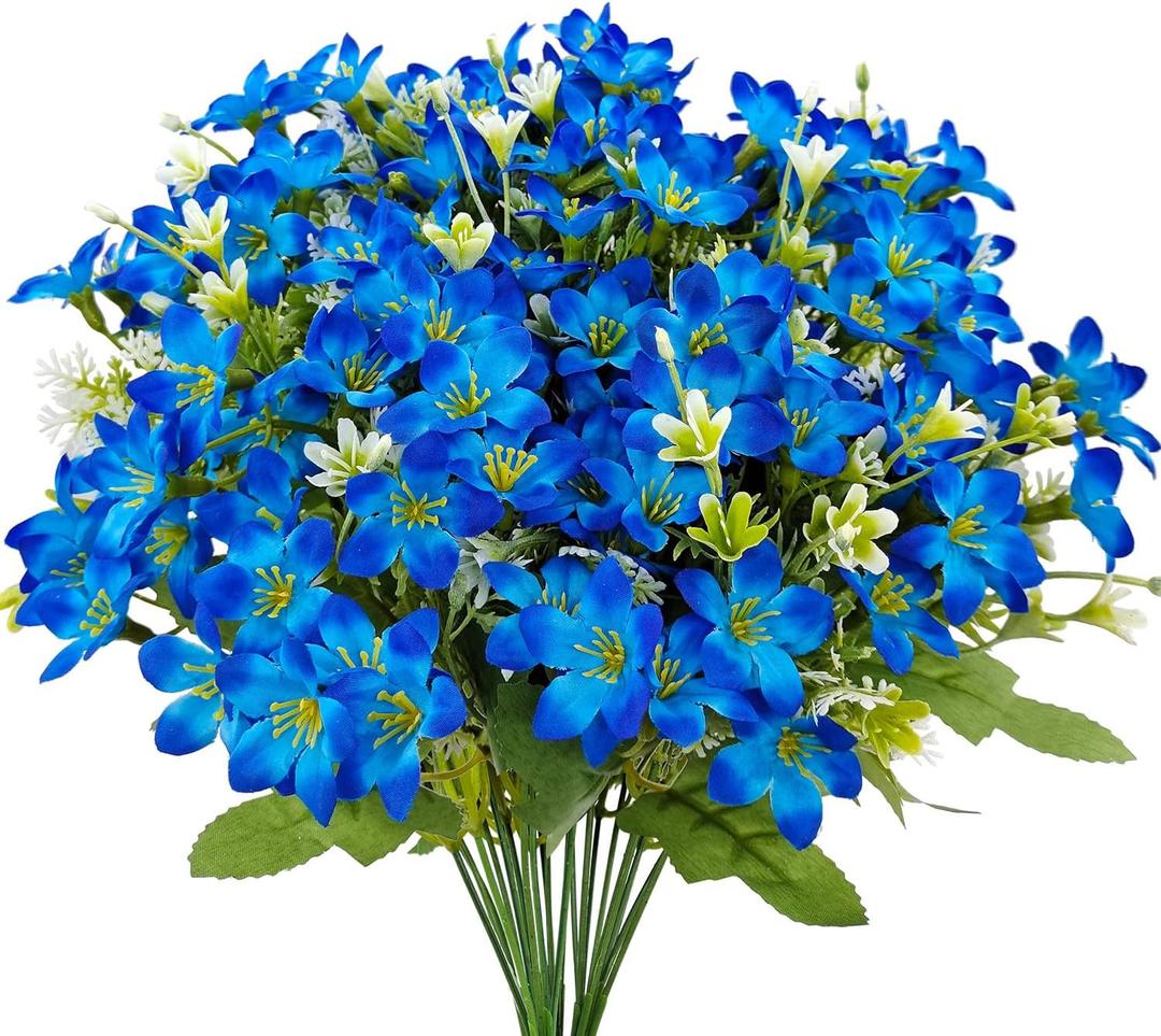 5 Bundles Artificial Silk Lily Flowers Fake Lilies Floral Faux Bouquet for Wedding DIY Decoration Indoor Outdoor Vase Table Centerpieces Kitchen Party Porch Arrangement (Blue)