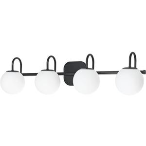 Vintage Bathroom Light Fixtures 4-Lights Black Mid Century Vanity Lights with Milk White Glass Globe Shade Vintage Wall Sconces Lighting Bath Vanity Lights Bar Over Mirror(Exclude G9 Bulb)