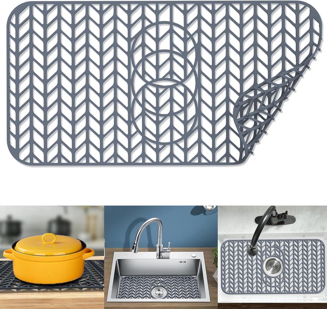Sink Protectors for Kitchen Sink 12" 13" 16" 18" 19" 24" 26" 28" 29" 30" Silicone Sink mat| Silicone Kitchen Sink Mat Grid for Bottom of Farmhouse Stainless Steel(24"x 12.5"Gray)