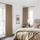 Light Brown Pinch Pleated 100% Blackout Linen Bedroom Curtains 96 Inch Length Double Layer Pleat Curtains Ring Hooks Back Tab Black Out Room Darkening Drapes 96 Inches Long Living Room Copper Coffee