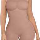 SHAPELLX Women's Shapewear Bodysuits Tummy Control Butt Lifter Body Shaper Strapless Seamless Mid Thigh Jumpsuit Tops (Beige, XL)