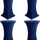 HolidayIdeas Cocktail Table Covers, 4 Pack - Fitted Stretch Spandex Square Corners Cocktail Tablecloths (Navy, Fit for 30"-32" Diameter x 43" Height Tables)