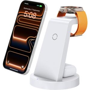 3 in 1 Charging Station for iPhone - Wireless Charger for Apple Products Multiple Devices - Charging Dock Stand for AirPods (for iPhone 17 16e 16 15 14 13 pro 12 11 X Max) (White)