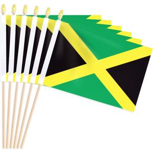 Pack of 20, Handheld Jamaica Flags 5x8 Inch  Small Jamaican Flags on Wooden Sticks with Gold Spear Top, Mini Jamaica Country Flag for Independence Day, Parades, Patriotic Decorations