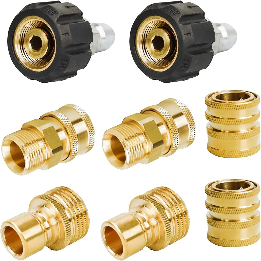 Hourleey Pressure Washer Adapter Set, Quick Disconnect Kit, M22 Metric Male Thread Quick Connector, M22 Swivel to 3/8'' Quick Connect, 3/4" to Quick Release, 8 Pack