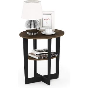 2-Tier Round Modern Side Table, Open Shelf, Columbia Walnut