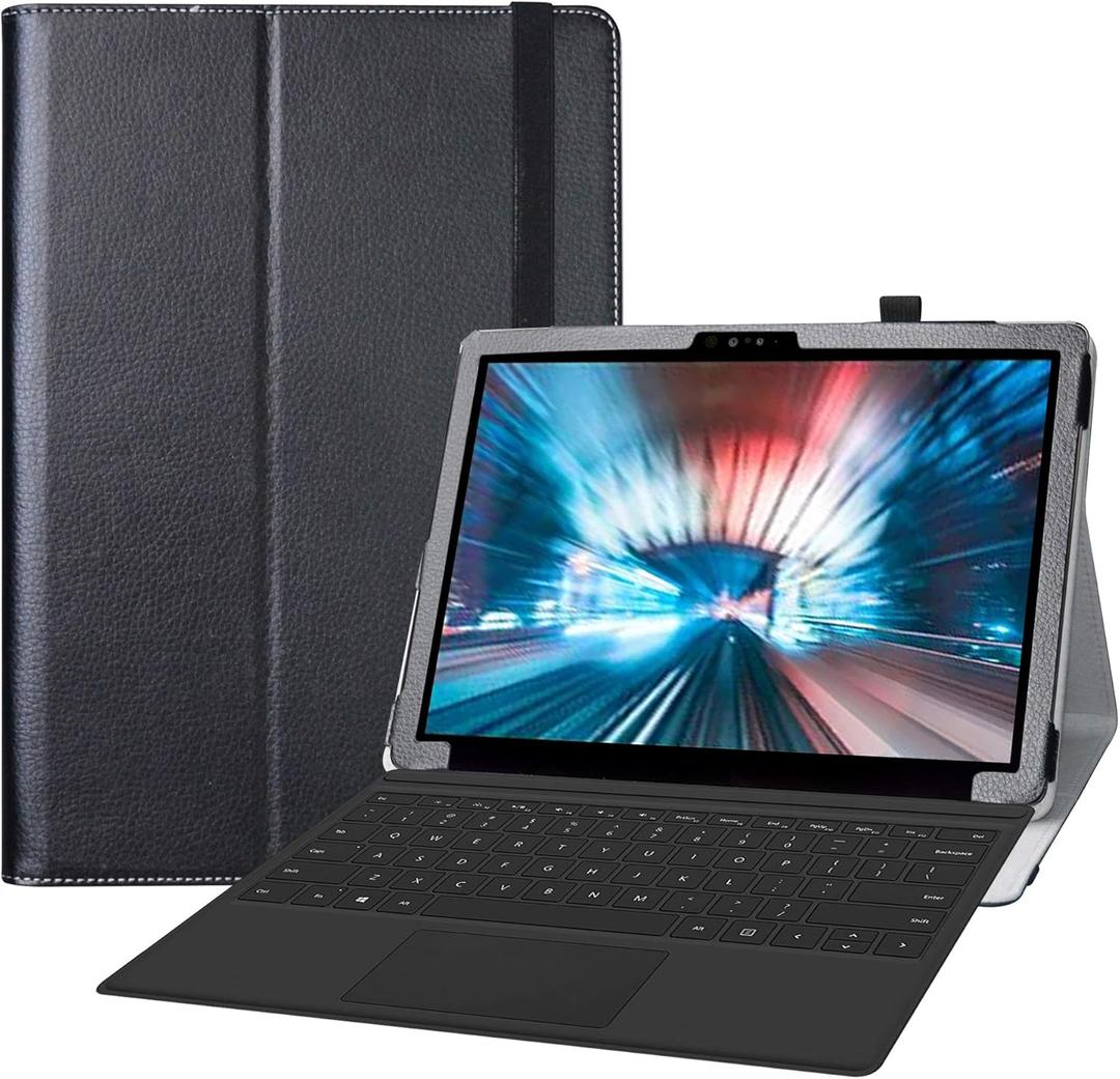 LiuShan Compatible with Dell Latitude 7200 Tablet Case,PU Leather Slim Folding Stand Cover for 12.3" Dell Latitude 7200 2-in-1/Dell Latitude 7210 2-in-1 Tablet(Not fit 7200 2-in-1 Laptop),Black