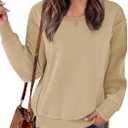 Zeagoo Women's Casual Sweatshirts Crewneck Long Sleeve Fuzzy Fleece Jackets Side Slit Midweight Pullover Fall Fashion 2025 (Light Khaki 01)