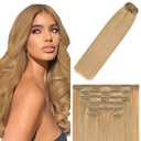 12 Inch #27 Blonde Clip in Hair Extensions,Soft Real Human Hair 120g 7pcs,Brazilian Remy Clip ins for Women,Honey Blonde Clip ins Silky Straight Hair Extensions