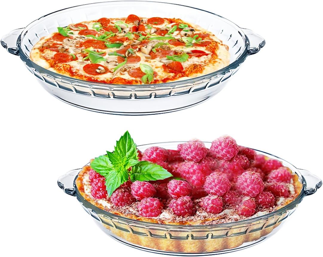 2-Pack (8") Glass Baking Dish Set, Round Glass Pie Pan for Dinner Baking and Serving with Easy Grab Handle