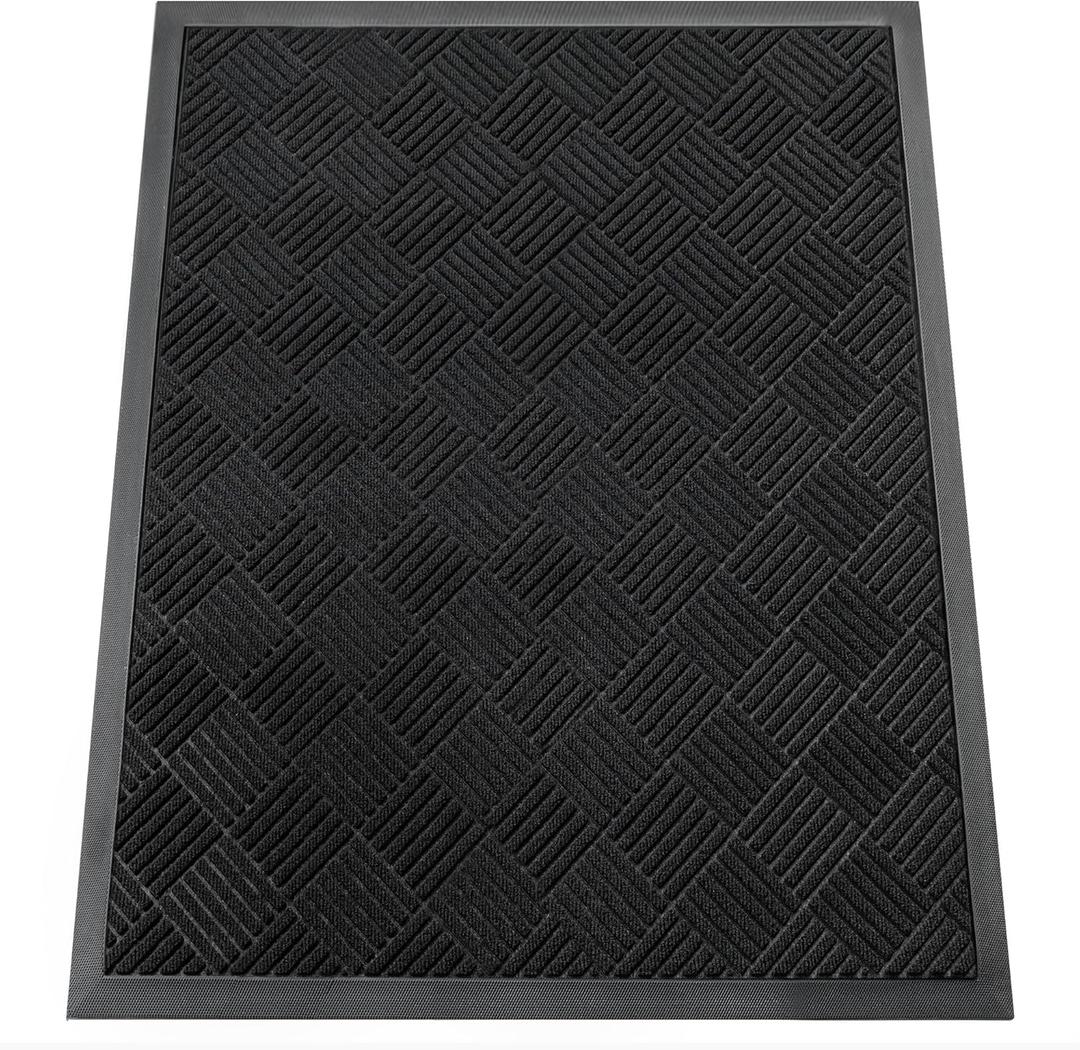 Indoor Outdoor Door Mat, 4x 3' Doormat for Entryway, Rubber Backing Non Slip Front Door Mat Outside Entrance, Super Absorbent Commercial Floor Mat for Home Office, Black