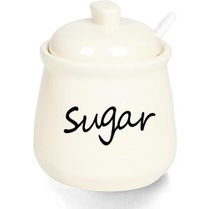 ONTUBE Ceramic Sugar Bowl with Lid and Spoon 12oz (beige)