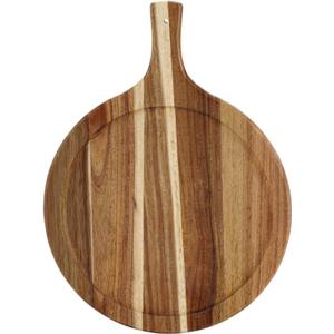 Acacia Wood Round Cutting Board with Handle, Pizza Cutting Boards for Kitchen, Small Wooden Chopping Board, Charcuterie Serving Boards for Cheese, Meat, Vegetables, Bread, 15.7" x 11.8"
